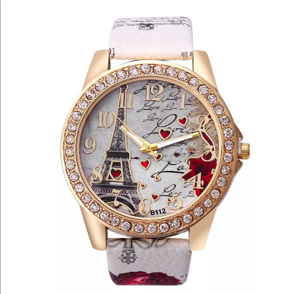 Womens Leather Band Stainless Steel Quartz Watch